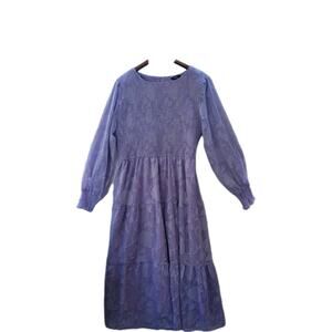 River Smocked Midi Dress SZ XL Purple Long Sleeve Wedding Guest Fairy Peasant
